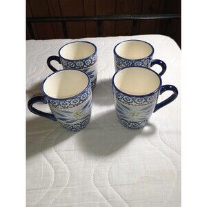Set of 4 temptations old world blue mugs 11 oz no crazing